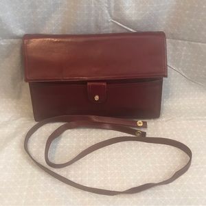 Vintage Lou Taylor Convertible Clutch in Burgundy Leather